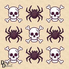 skull and crossbones with skulls on them, set of six digital clip art