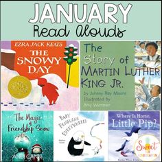 several children's books are shown with the title, january read alouds and an image