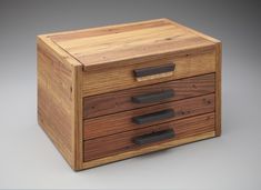 a wooden box with two drawers sitting on top of it