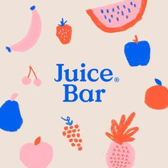 the juice bar logo is surrounded by fruit