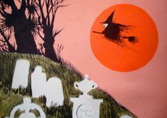 an image of a halloween scene with pumpkins and witches on the hill at sunset