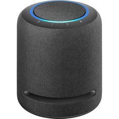 an amazon echo speaker is shown with the blue light on it's front end