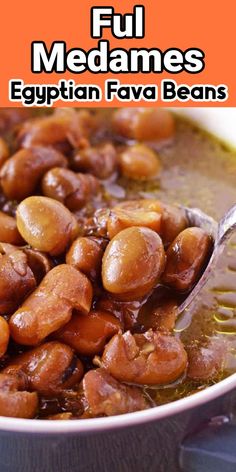 a spoon full of beans in a bowl