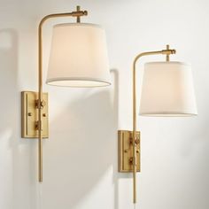 A tempting warm gold finish and adjustable features transform this set of two modern plug-in wall lamps from the Seline collection by Barnes and Ivy. Slender silhouetting complements a tasteful aesthetic for each lamp with shades that shift left to right to a maximum of 45 degrees. Height adjustability further customizes lighting delivery, making this light set a perfect solution for tasks and reading. Dimming functions create mood lighting. Size: 25 x 9 x 12. Reading Living Room, Modern Wall Lamps, Plug In Wall Lamp, Sconces Living Room, Modern Wall Lamp, Wall Sconces Bedroom, Wall Lamps Bedroom, Sconces Bedroom, Lamp Set