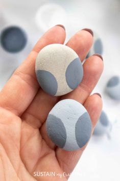 two gray and white rocks in someone's hand