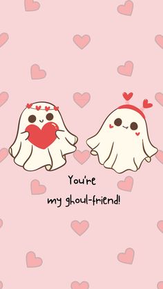 two white ghost with hearts on pink background