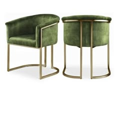 pair of green velvet chairs with gold metal legs