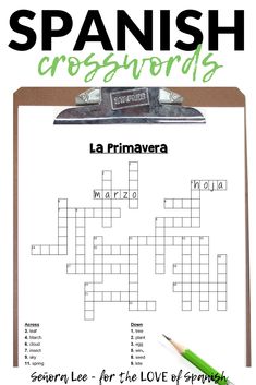 the spanish crosswords worksheet for kids to learn how to use it