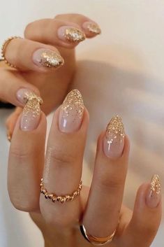 Champagne Nails, Gold Glitter Nails, Ombre Nails Glitter, Birthday Nails, Bridal Nails