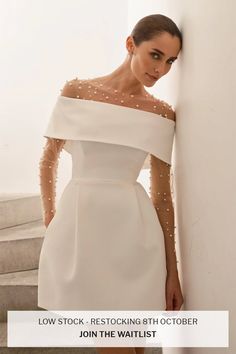 Harper White Dress Nadine Merabi, Embellished Jumpsuit, White Dresses For Women, Civil Wedding, Skirt With Pockets, Mixing Fabrics, Skirts With Pockets, Satin Fabric, Occasion Wear