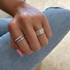 Stack on the sparkle. This chic layering ring features multiple round diamonds set in lustrous 14K gold. It will complement any style. - 14K gold weighing 1.73 grams - 10 round diamonds weighing 0.11 carats Available in yellow, white, and rose gold. Please allow 4-6 weeks for delivery if item is not in stock. Item no. R167147