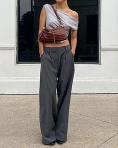 spring outfit, fall outfit, autumn outfit, asymmetrical top, vintage purse, tailored pants, monochrome outfit, pose inspiration, outfit inspiration, ootd, classy outfit, fashion, style inspiration, casual outfit, 2023 style Elevated Womens Fashion, Casual Summer Night Outfit, Fashion Intern, Corp Core, Corporate Girly, Nyc Vibes, Stay Rad, 2024 Fits, Dinner Fits