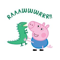 peppa pig and crocodile are hugging each other with the words raawwurrr