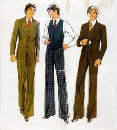 1970s Mens Suit, Modernist Fashion, 70s Queen, 1970's Hair, Fashion Sketches Men, Suit Inspiration, Vintage Fashion Sketches, Suit Drawing, Mens 3 Piece Suits