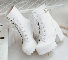 Brown Lace Boots, White Lace Up Boots, Trendy High Heels, Cute Shoes Heels, Kawaii Shoes, Lace Up High Heels, Chunky Shoes, Fancy Shoes, Girly Shoes