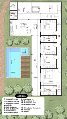 an aerial view of the ground plan for a house with swimming pool and hot tub