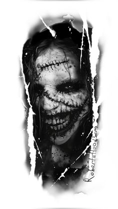 a black and white photo of a joker with his face painted in the shape of a skull