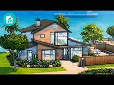 this is an artist's rendering of a house with palm trees on the front