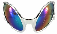 CLOSE ENCOUNTER SILVER / RAINBOW GLASSES Out of this world!     Look cool and cosmic when you wear these Close Encounter Silver / Rainbow Costume Glasses. Features silver plastic frames with smoke and rainbow mirrored lenses. NEW in package.   One size fits most teens and adults, ages 14+. Frame measures approximately 5.5-inches (14 cm) wide; temples measure approximately 4.5-inches (11 cm) long; lenses measure approximately 4-inches (10 cm) diagonally. Great for costumes, parties, Halloween, et Space Costumes, Alien Halloween, Space Grunge, Alien Costume, Blue Glasses, Space Aliens, Close Encounters, Look Cool, Aliens