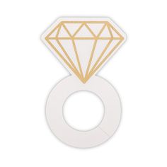 a white and gold ring with a diamond on the front, against a white background