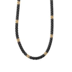 This necklace is crafted with a primary material of 18k yellow gold and features a ceramic gemstone in black. Part of the Gold & Black Caviar collection. Ceramic Beads Necklace, Lagos Jewelry, 16 Inch Necklace, Black Caviar, Ceramic Beads, Black Ceramic, Gold Black, Shop Necklaces, Lobster Clasp