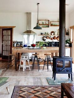 the kitchen is clean and ready to be used as a dining room or living room