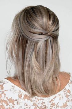 Terrific Shoulder Length Hairstyles To Make Your Look Special ★ Bride Hairstyles Front View Half Up Half Down, Half Up Wedding Hair Shoulder Length, Simple Wedding Hairstyles Half Up, Half Updo Hairstyles, Mom Hair, Wedding Hair Half, Mother Of The Bride Hair, Easy Hairstyles For Medium Hair, Simple Wedding Hairstyles