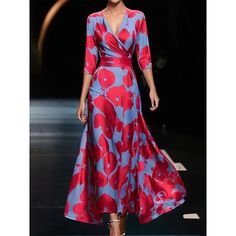 Season:Fall,Spring; Fabric:Polyester; Sleeve Length:3/4 Length Sleeve; Look After Me:Machine wash,Dry clean only,Hand wash; Gender:Women's; Style:Casual; Elasticity:Micro-elastic; Occasion:Daily; Fit Type:Regular Fit; Dresses Type:Casual Dress,Swing Dress,A Line Dress; Pattern:Floral; Design:Print; Neckline:V Neck; Front page:FF; Listing Date:11/15/2024; Bust:null; Length:null; Sleeve:null; Fit US Size:null; Fit UK Size:null; Fit EU Size:null; Dress Length Type:Maxi Dress; Print Type:Print A Line Maxi Dress, Mode Boho, Dressy Dresses, Maxi Robes, Vestidos Vintage, Boho Maxi, Boho Maxi Dress, Mother Of The Groom, Types Of Skirts