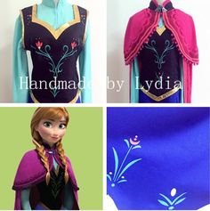 frozen princess dresses are shown in four different pictures