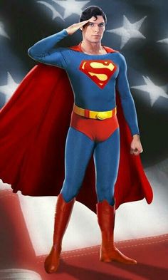 a man dressed as superman standing in front of an american flag with his hands on his head