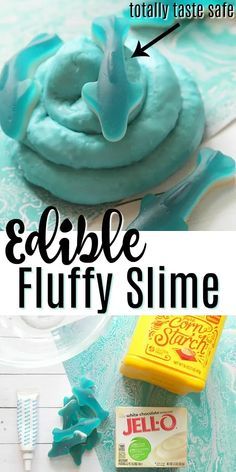 an edible fluffy slime recipe is shown in this image