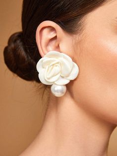 Come to Zolucky to buy Earrings at a discounted price, SPU: 294TEA5F8361, Color: White Black, Activity:Wedding, Decoration/Process:Pearl. Bridal Earrings Drop, Stil Boho, Fabric Earrings, 3d Rose, Heart Shaped Earrings, Pearl Design, Styl Boho, Elegant Flowers, Pearl Earrings Dangle