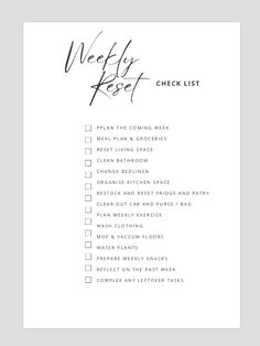 Weekly reset - the trusted way to stay organised and on top of a busy schedule whilst enjoying lifes chaos Life Reset Checklist, Weekly Reset Checklist, Reset Checklist, Weekly Reset, Sunday Routine, Balanced Mind, Academic Motivation, Get My Life Together, Journal Writing Prompts