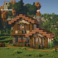 an animated house in the middle of a field