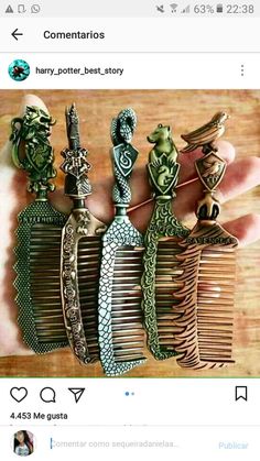 an image of some kind of hair combs on someone's hand with the caption harry potter best story