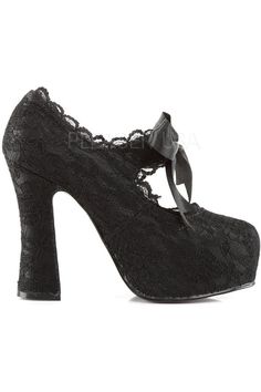 5" (12.7cm) Heel, 1 1/2" (3.8cm) Platform Mary Jane Pump with Lace Overlay and Bow Detail - Fit Guide: True to Size - Heel Specifications: 5" Heel - Country of Origin: Imported Goth Heels, Demonia Platforms, Goth Prom, Black Mary Jane Heels, Demonia Boots, Demonia Shoes, Womens Mary Janes, Demon Hunter, Platform Mary Janes