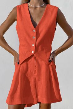 Vest Suit Women's, Sleeveless Suit, Sleeveless Tops Summer, Linen Suit, Bleachers, Short Suit, Sleeveless Vest, Casual Sets, Business Casual Outfits