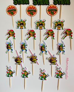 teenage mutant ninja turtles on toothpicks with stickers