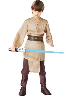 Kids Classic Star Wars Jedi Deluxe Costume - costumes.com Jedi Knight Costume, Obi Wan Kenobi Costume, Star Wars Fancy Dress, Costume Chevalier, Kids Halloween Costume Ideas, Sith Costume, Jedi Costume, Dark Brown Pants, Halloween Infantil