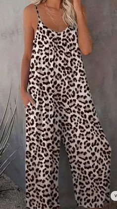 Suspender Jumpsuit, Leopard Print Cami, Flowy Jumpsuit, Leopard Print Jumpsuit, Pants Jumpsuit, Leopard Print Fabric, Jumpsuit Casual, Loose Jumpsuit, Baggy Style