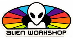 an alien workshop sticker on a white background