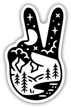 a black and white sticker with the letter v in it's middle hand