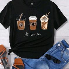 Coffee Shirt From Shein Nwot Size Medium Measurements Length 25" Waist 39 Leave Any Comments Oversized Black T Shirt, Smiley Face Tee, Coffee Shirt, Coffee Tshirt, Skull Shirts, Holiday Shirt, Coffee Shirts, Shein Tops, Holiday Shirts