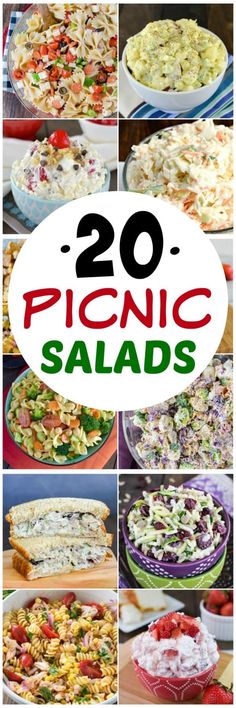 20 picnic salads with text overlay that reads 20 picnic salads on it