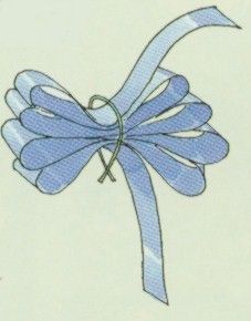 a drawing of a blue ribbon with a cross on it and an arrow in the middle