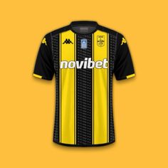 a yellow and black soccer jersey with the word movibet on it's chest