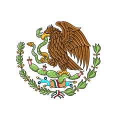 the flag of mexico with an eagle and two snakes on it's back side