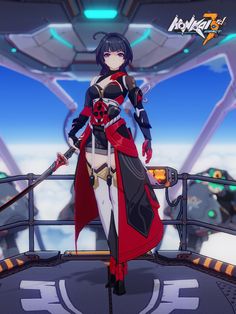 an anime character standing on top of a ship