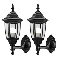 two black outdoor lights on a white background