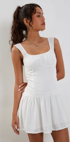 White Mini Dress | Nihao – motelrocks-com-us White Dress Short Casual, Dress Short Casual, Cream Mini Dress, Darling Dress, Bandeau Dress, Grad Dresses, Body Con Skirt, Prom Party Dresses, Tea Dress